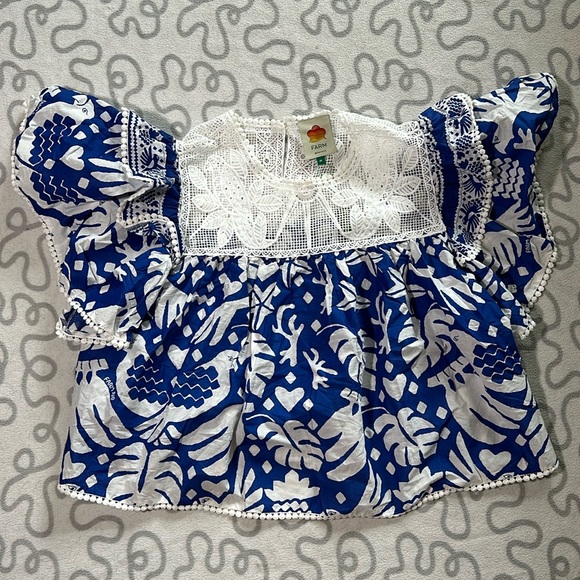 FARM Rio Tops - Farm Rio Jungle Scarf Ruffle Lace Blouse